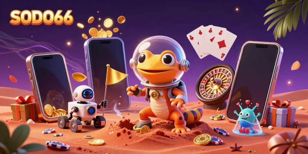 SODO66 Martian gecko uncovers a golden casino in a vibrant gambling scene