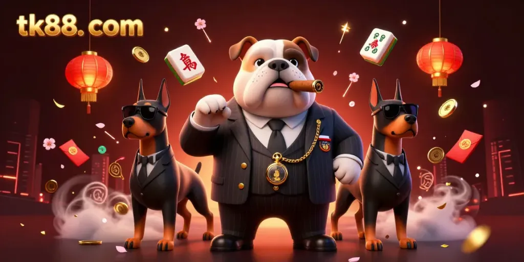 Experience the thrill at tk88. com with a vibrant 3D casino scene featuring animated game elements and characters.