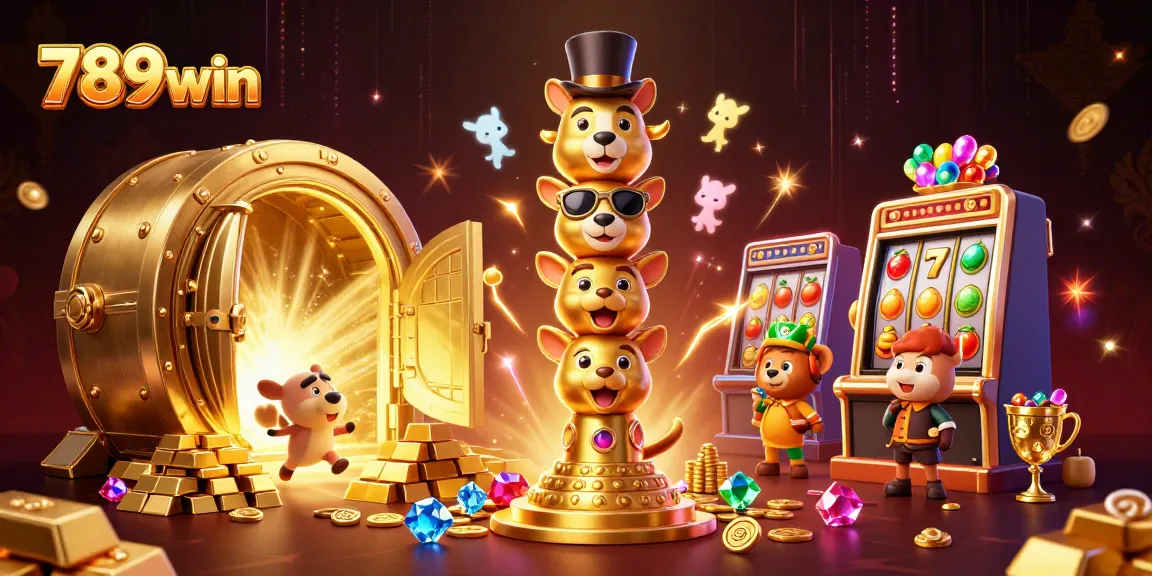 Enjoy vibrant slot action with 789win in a colorful golden casino scene.