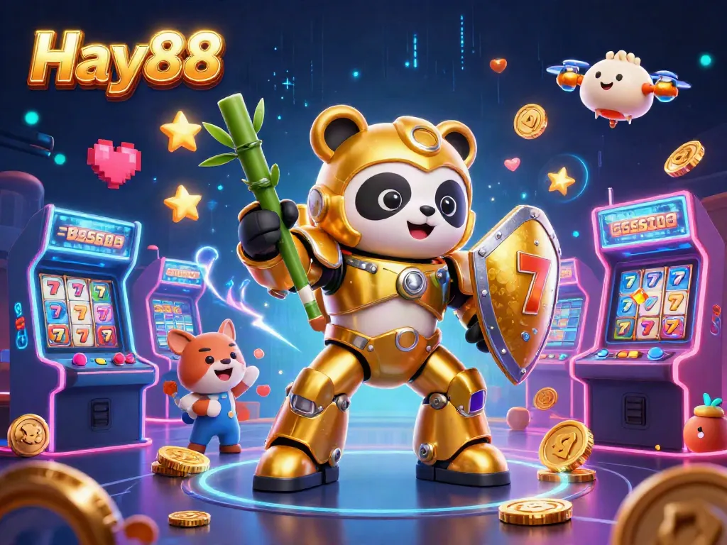 Experience thrilling gaming action with Hay88 - dynamic 3D casino scene featuring vibrant slot machines.