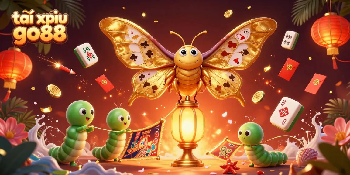 Tài xỉu go88 showcases vibrant casino scenes with golden moths and festive elements, evoking excitement