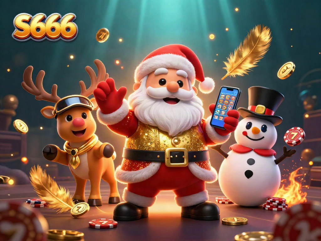 S666 delivers exhilarating jackpot slots action with a festive twist in this vibrant casino illustration.