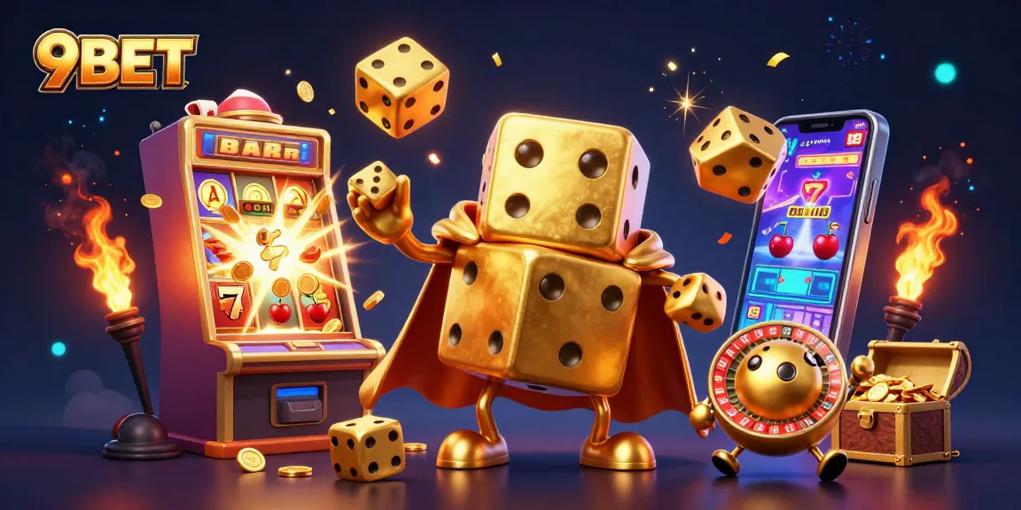 Experience thrilling wins with 9BET as golden dice roll amidst a jackpot explosion and vibrant casino elements