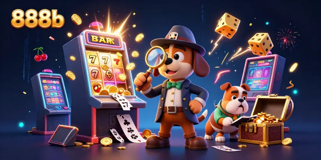 Engage with 888b's thrilling casino experience, featuring vibrant 3D characters and a jackpot slot machine explosion.