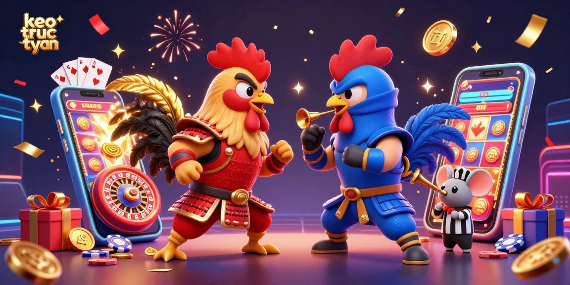 Engage with keo truc tuyen action featuring roosters and casino elements, thrilling gambling experience.