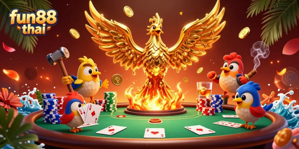 Engage in excitement with fun88 thai at a vibrant casino scene showcasing golden winning potential.