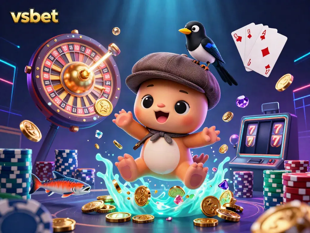 Experience the excitement of vsbet with a vibrant 3D illustration featuring the playful Loch Ness monster and casino elements.