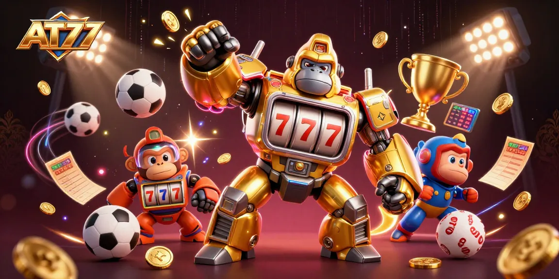 Engage with AT77's thrilling gaming as the golden gorilla mech punches through the excitement!