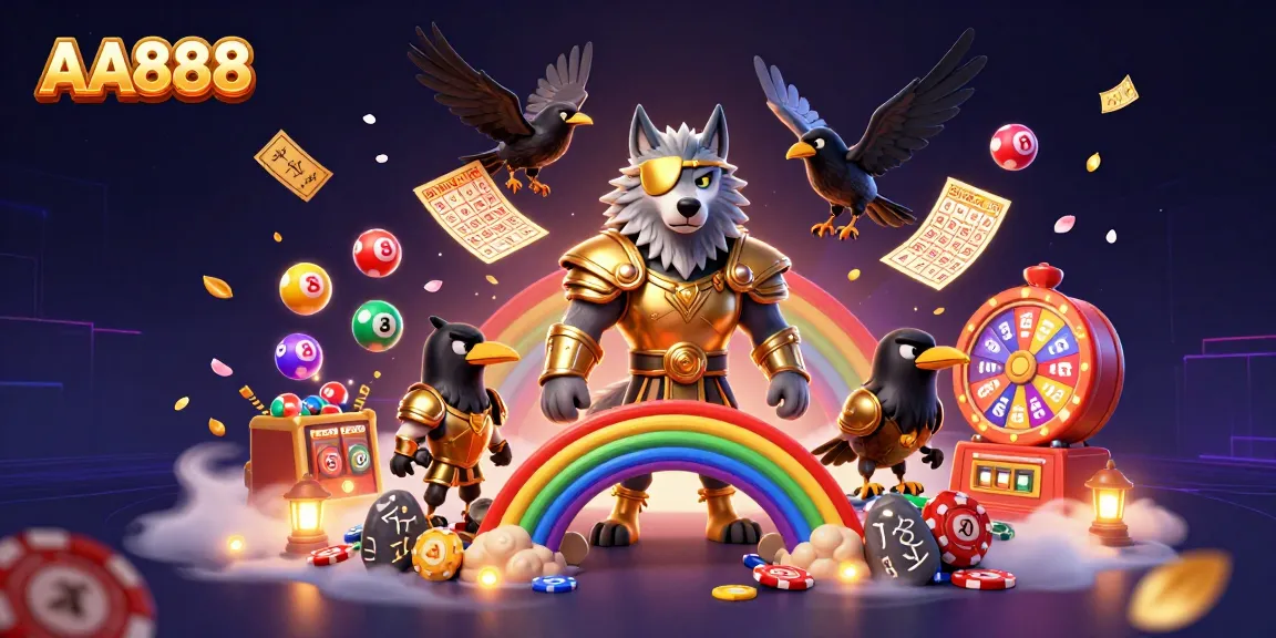 Engage in thrilling lottery gameplay with AA888, featuring colorful numbered balls and dynamic prize elements.