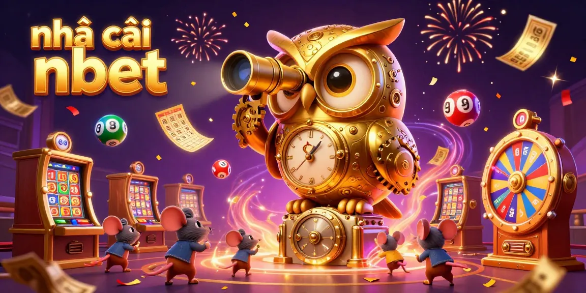 Experience the magic of nhà cái nbet in this vibrant casino scene featuring a clockwork owl and playful mice.