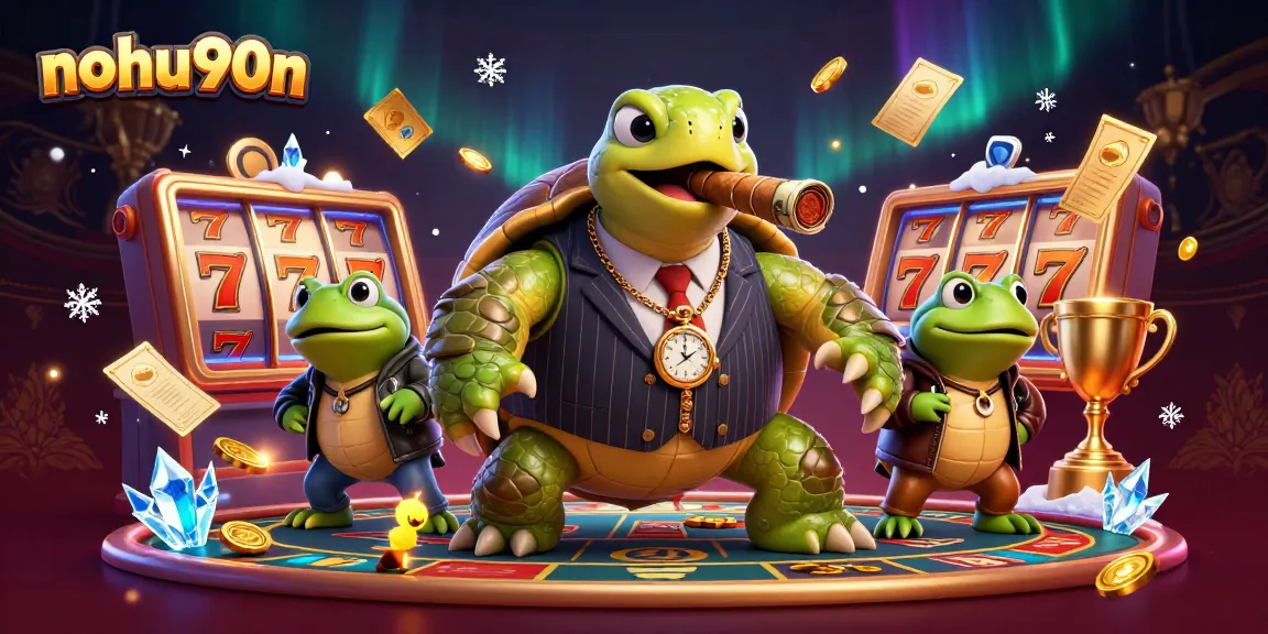 Experience jackpot wins at nohu90n with a dynamic casino scene featuring a snapping turtle in a mobster suit.