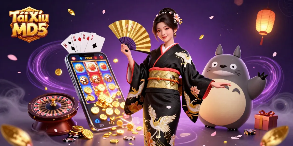 Experience Tài Xỉu MD5 through this vibrant digital illustration showcasing gaming elements and cultural flair.