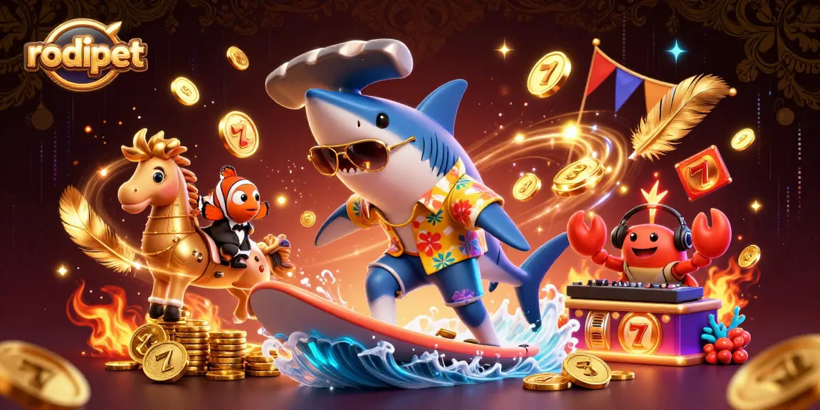 Experience lively action with rodipet, as a shark and friends hit the jackpot in a vibrant casino scene.