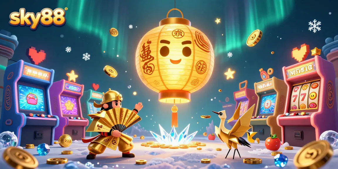 Sky88 players enjoy vibrant slot games in a lively casino ambiance with magical effects.