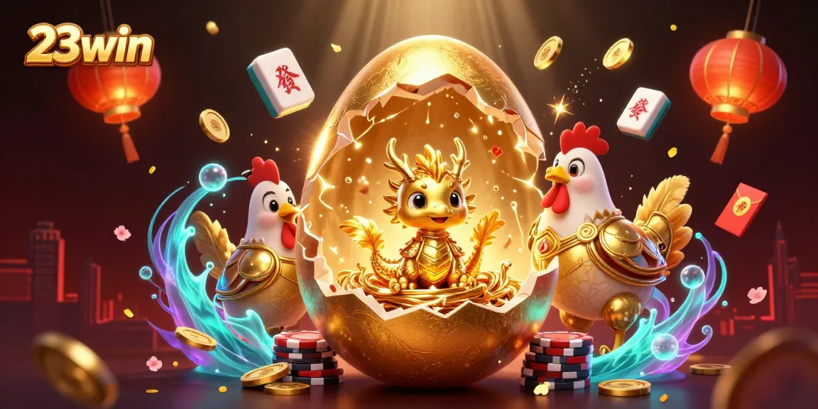 Experience the excitement of 23win as a golden dragon emerges from a poker chip nest!