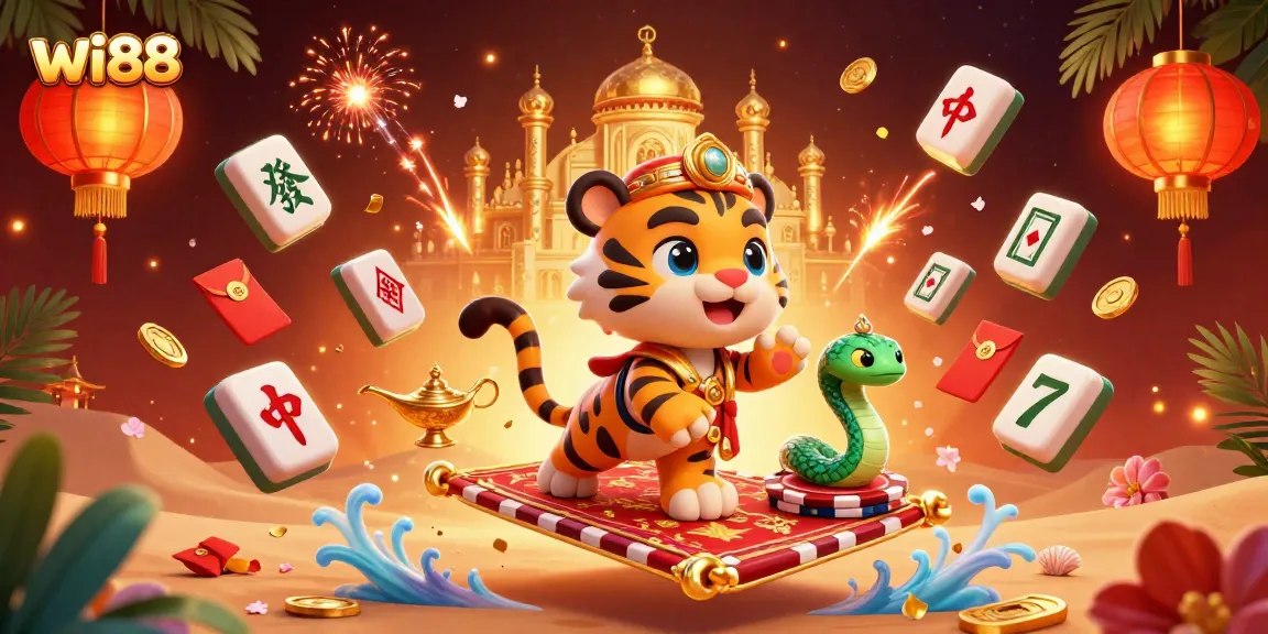Experience the excitement of wi88 with a vibrant 3D cartoon scene capturing the essence of online gaming and casino thrills.
