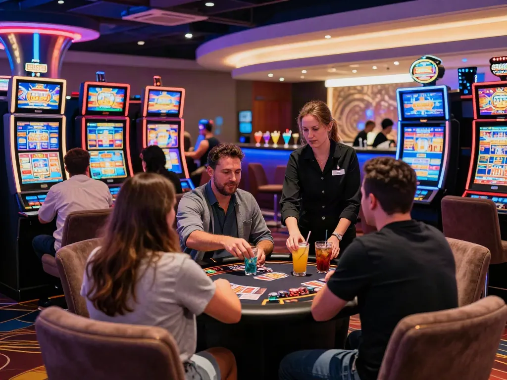 Players enjoying engaging slot machines in vibrant casino, emphasizing uk slots not on gamstop.