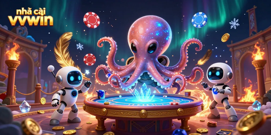 Experience thrilling gaming action at nhà cái vvvwin with vibrant characters and cosmic casino elements.