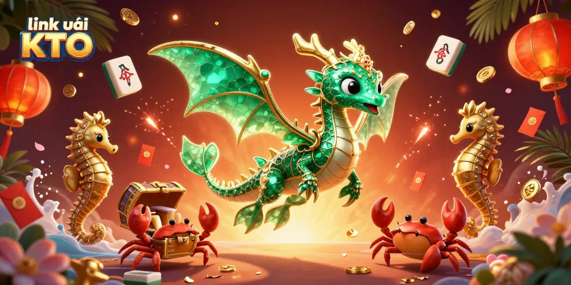 Engage in thrilling gameplay as you discover link vào KTO, highlighted by a treasure-laden sea dragon and festive casino elements.