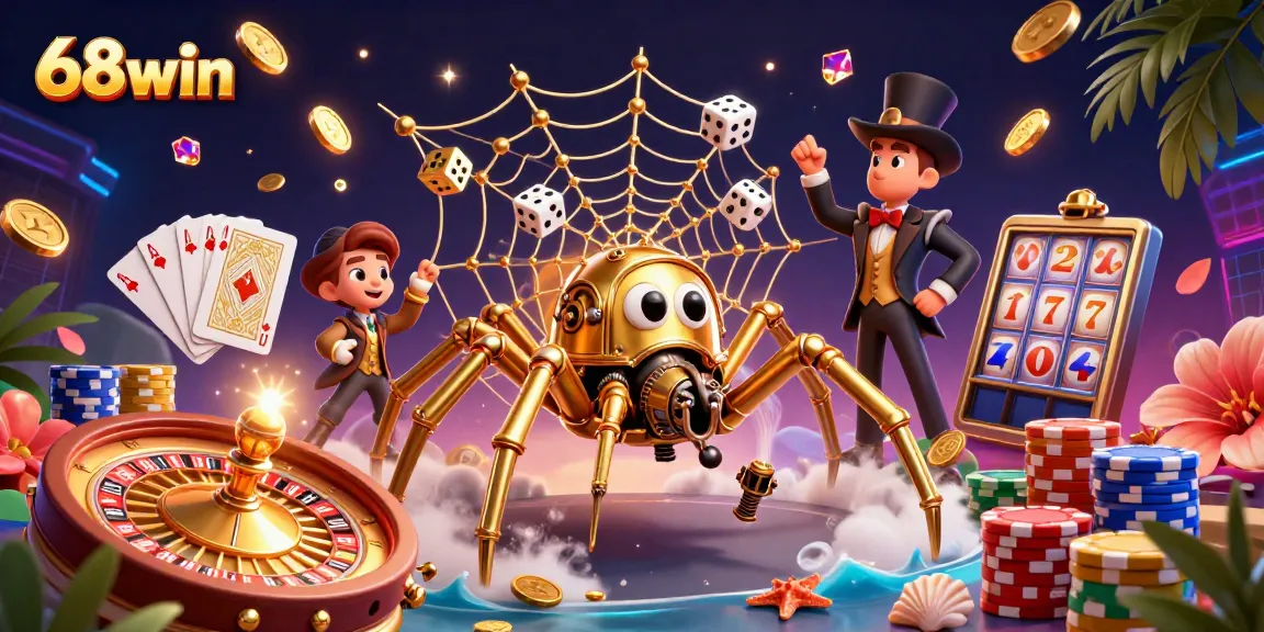 Experience thrilling gameplay at 68win with dynamic golden spider and vibrant casino elements capturing the excitement.