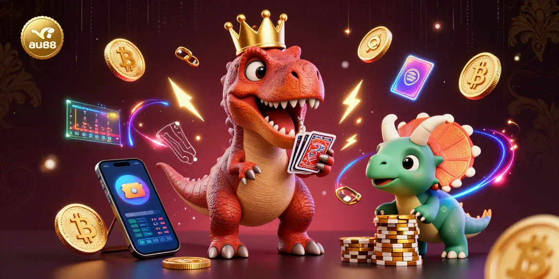 Engage in thrilling gameplay at au88, featuring fun dinosaurs amidst vibrant casino elements.