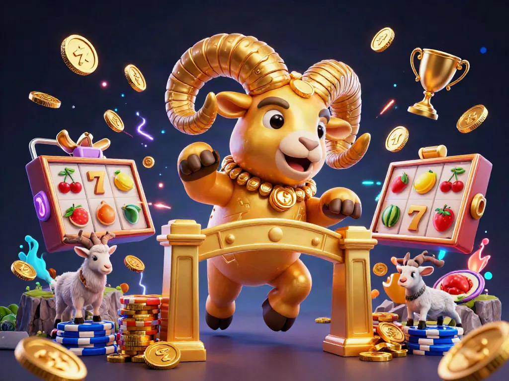 Experience thrilling slot online adventures with a golden ram charging amid dynamic gaming elements.