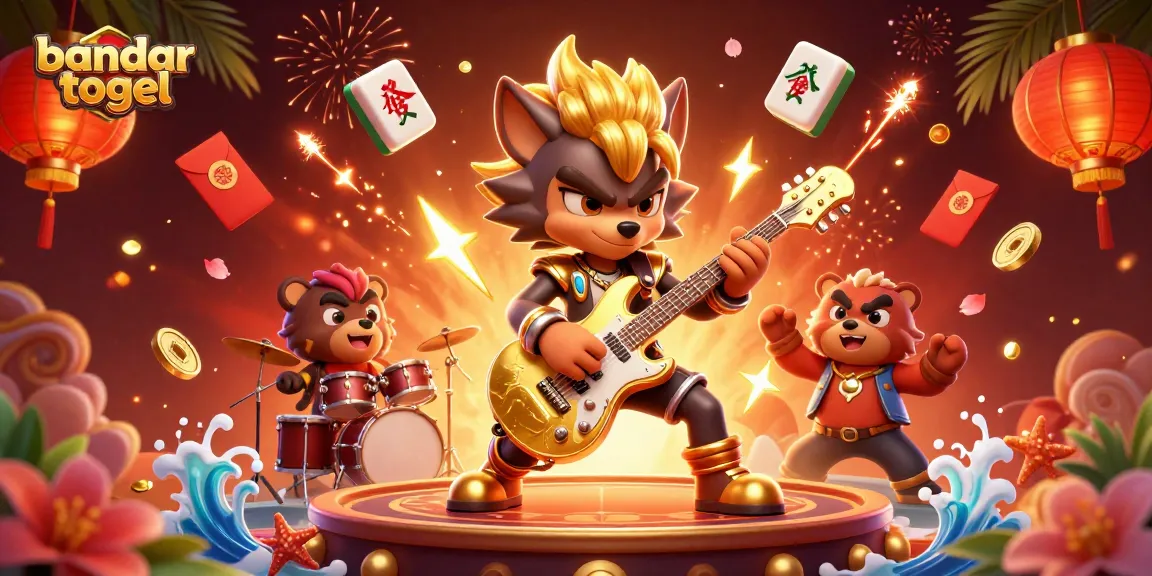 Experience excitement in bandar togel with a lively 3D casino scene featuring dynamic characters and festive elements.