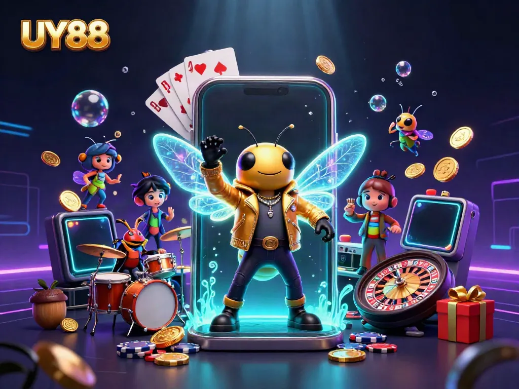 Experience the thrills of UY88 with vibrant casino elements in an electrifying scene.