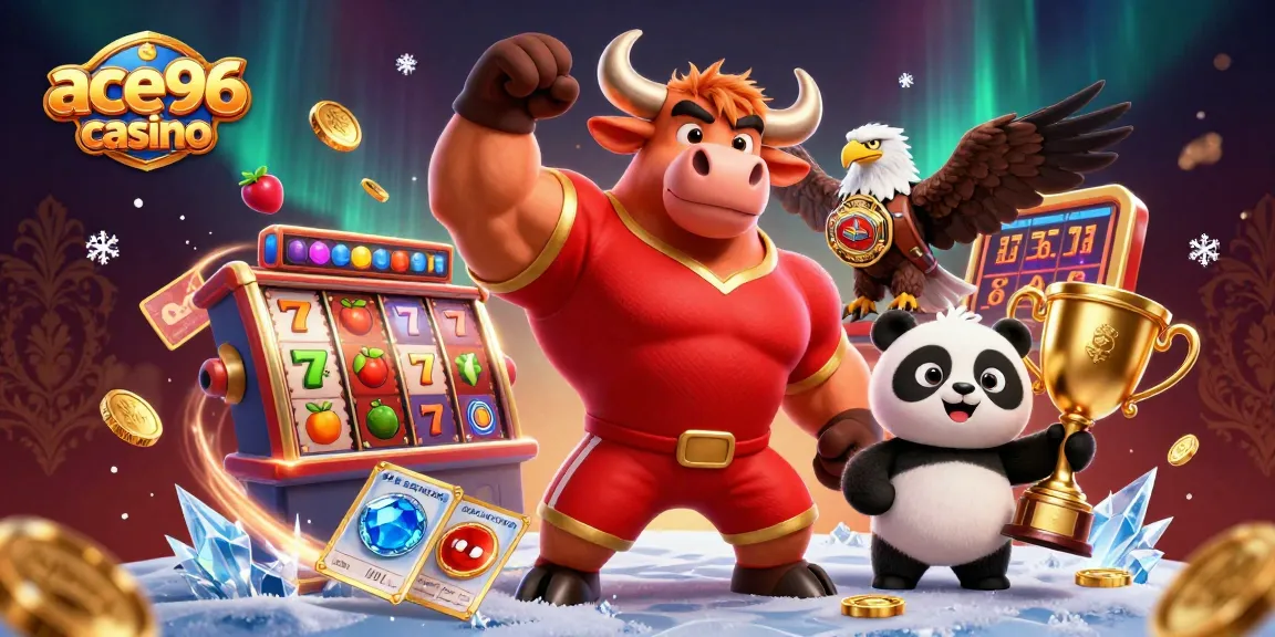 Experience thrilling wins at ace96 casino with slots and jackpots in a vibrant 3D illustration.