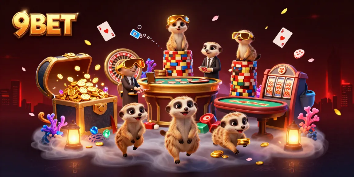 Win big at 9BET with a dynamic casino scene featuring meerkats in an exciting gaming environment.