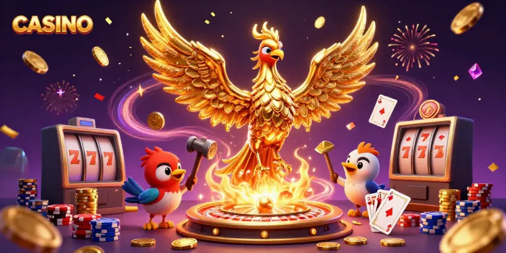 Engaging casino scene featuring a molten golden phoenix and gaming elements for thrilling gameplay.
