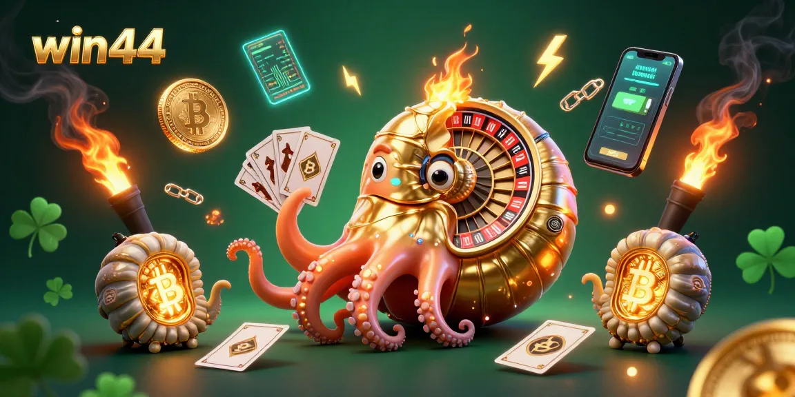 Engage with win44's thrilling casino experience featuring a vibrant 3D scene bursting with excitement.