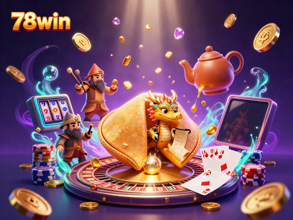 Experience the excitement of 78win with this vibrant casino-themed digital illustration featuring dynamic gaming elements.