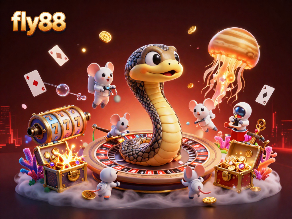 Experience the thrill of fly88 with a vibrant 3D image showcasing cosmic elements and dynamic slots play.