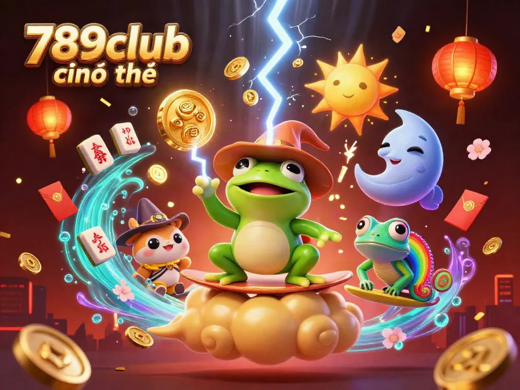Experience thrilling gaming at 789club chính chủ with vibrant characters and casino elements swirling around.