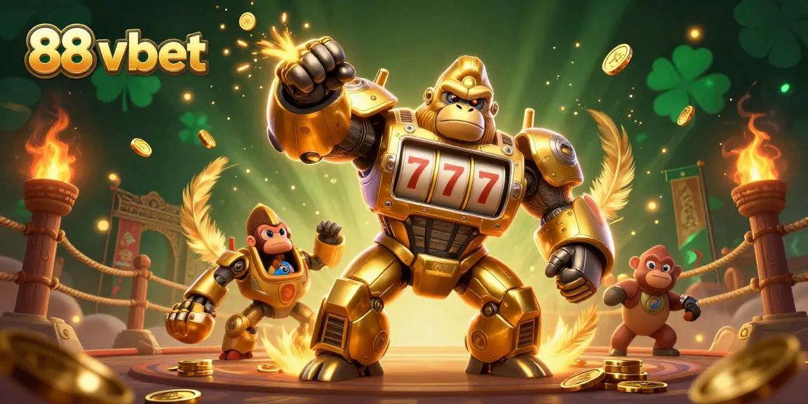 Experience thrilling wins with 88 vbet's vibrant casino adventure featuring a golden mech and explosive action.