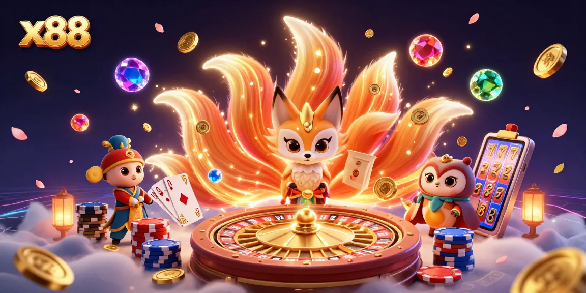 Experience thrilling wins at x88 with captivating characters and elements in a vibrant casino scene.