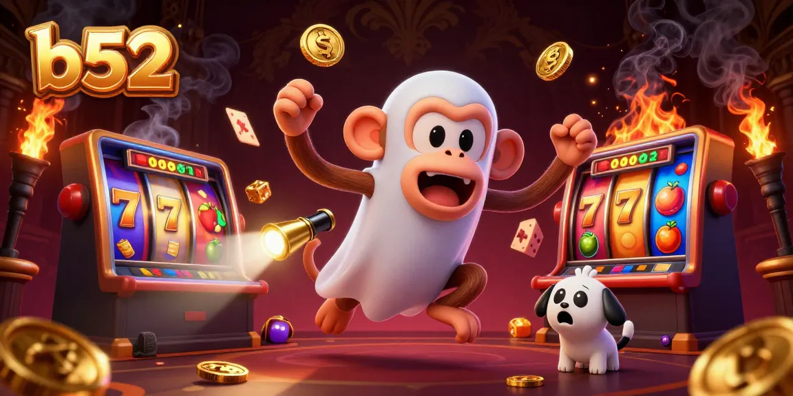 b52 casino adventure: mischievous monkey juggling golden coins in a vibrant casino scene