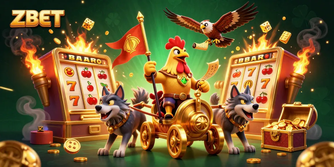 ZBET showcases an exciting 3D illustration of slot machines and vibrant casino action.
