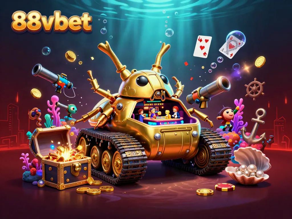 Engage with thrilling 88vbet casino action in an enchanting underwater scene, showcasing gold treasures and vibrant gameplay.