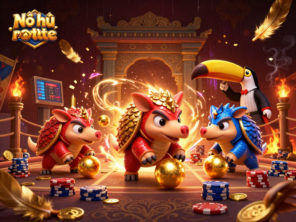 Nổ hũ mini roulette features rival pangolins in an exciting 3D gambling scene with dynamic elements.