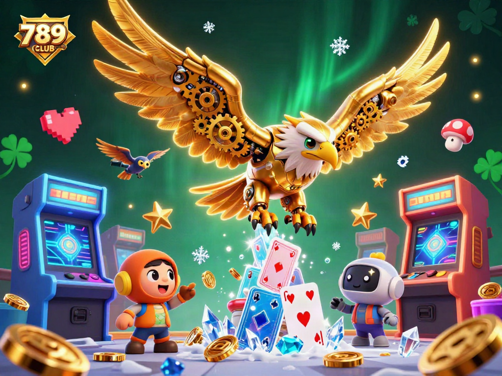 Experience thrilling gameplay with the 789CLUB as the cybernetic eagle dives through holographic cards.