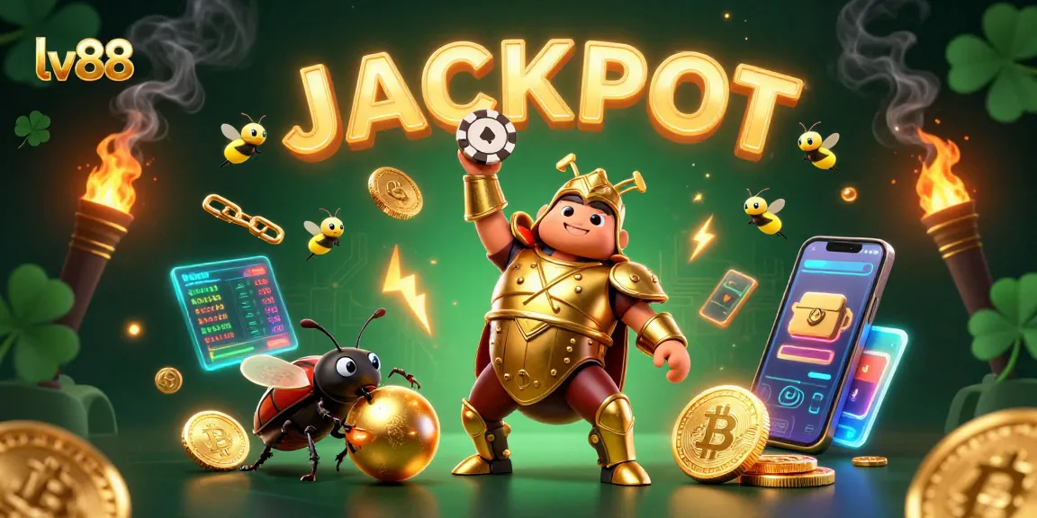 Experience the excitement of lv88 gameplay with a victorious illustration featuring poker chips and crypto elements.