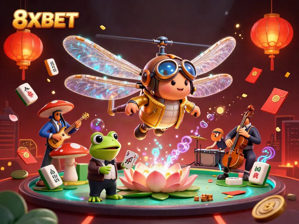 Experience thrilling gameplay at 8XBET with a lively casino scene featuring dynamic characters and game elements.