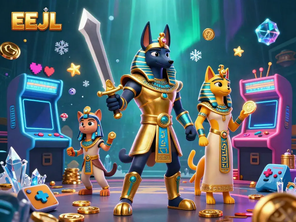 Experience the thrill of EEJL with Anubis and Bastet amidst dazzling casino games.