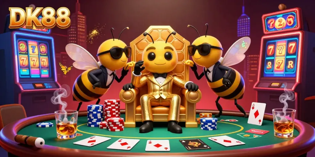 Experience thrilling gameplay at DK88 with a colorful casino scene featuring a cartoon bumblebee mob boss.
