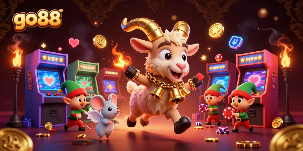 Experience go88's thrilling gaming atmosphere with a festive Krampus goat in a colorful casino scene.