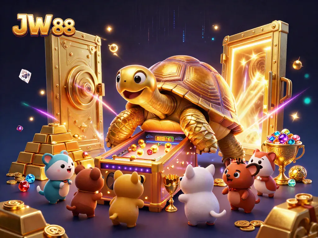 Experience the excitement of JW 88 as the tortoise game machine comes to life in a stunning casino scene.