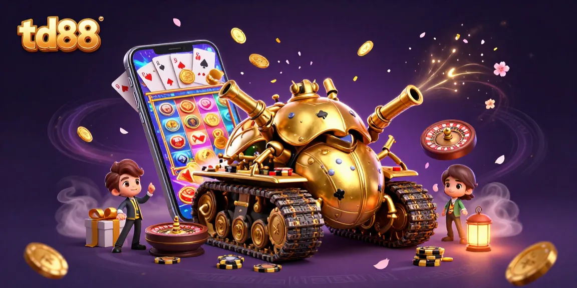 Experience thrilling gaming action at td88 with a dynamic 3D casino illustration packed with excitement.