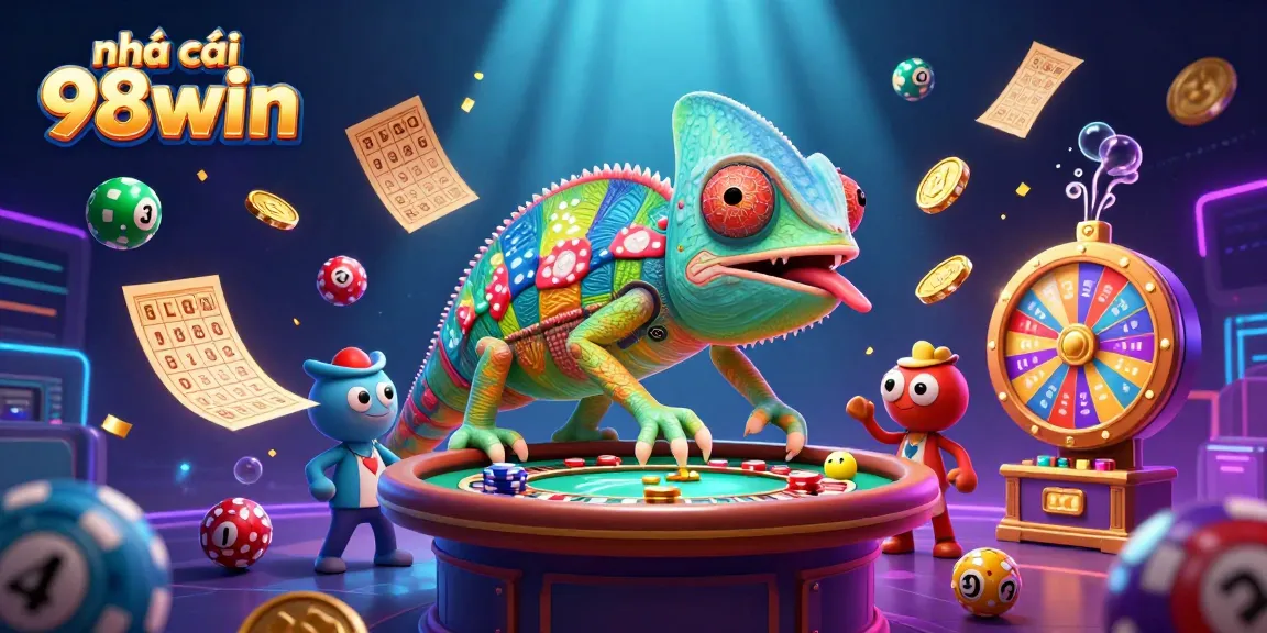 Engage with nhà cái 98win through a vibrant 3D casino illustration featuring exciting game elements.